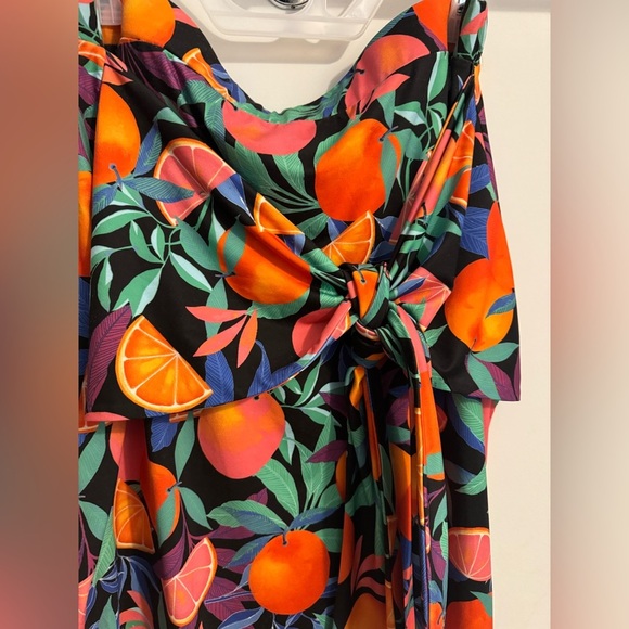 Nina Parker Tie Front Skirt 2X Black/Orange & Grapefruit Multi Color - NWT - Picture 3 of 9